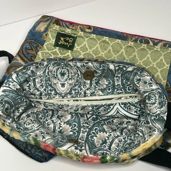Just Be Blue and Green Crossbody Carpet Bohemian Bag with Geometric Pattern - Picture 6 of 16